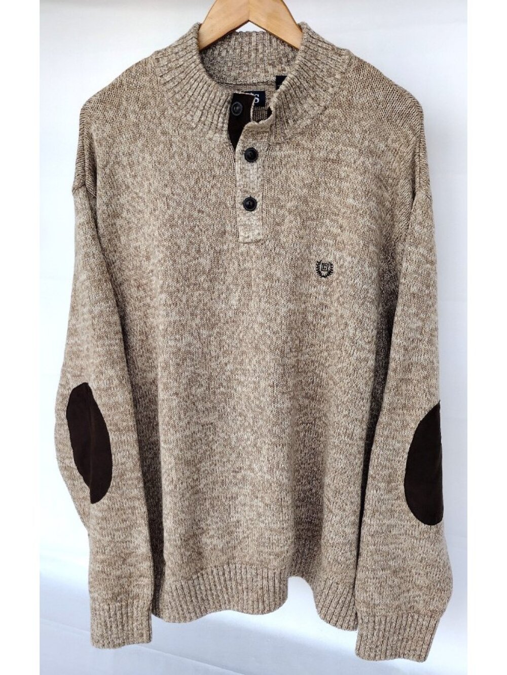 Ralph Lauren Chaps Pullover 3 Button Knit Sweater Brown Elbow Patches 4XB